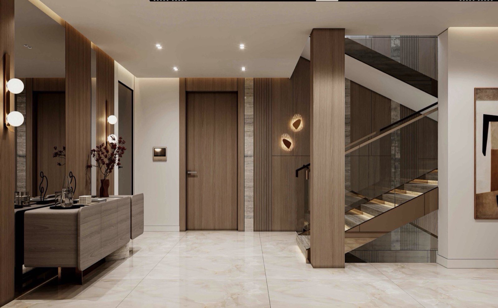 Rendu : hall d'entrée et escalier d'une villa
